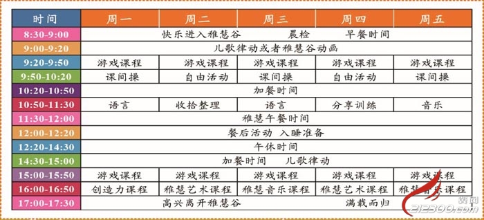稚慧谷普通托班课程表(适合1.5岁到6岁)